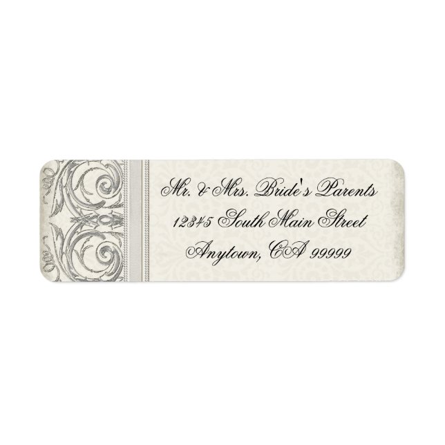 Silver Look Swirl Heart Elegant Wedding Address Label (Front)