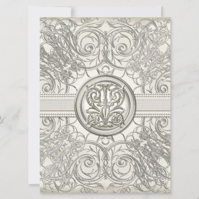 Silver Look Swirl Heart Elegant Wedding Invitation (Front)