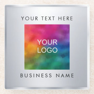 Silver Look Template Custom Add Logo Here Glass Coaster