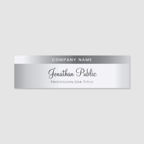 Silver Look Template Modern Handwritten Script Name Tag