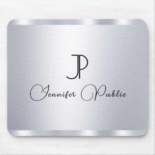 Silver Look Template Monogram Initial Typography Mouse Pad