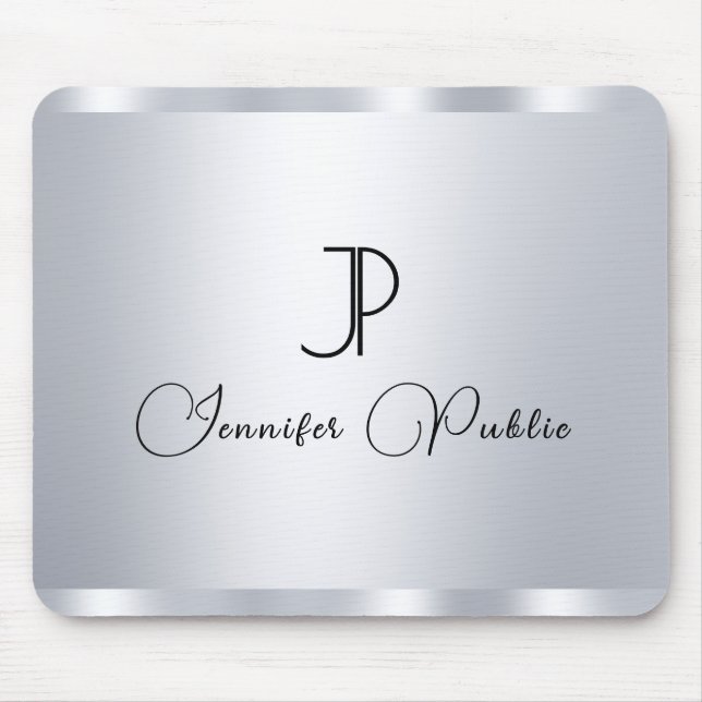 Silver Look Template Monogram Initial Typography Mouse Pad (Front)