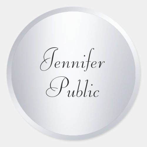 Silver Look Typography Modern Template Custom Classic Round Sticker