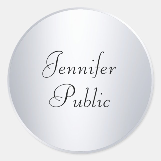 Silver Look Typography Modern Template Custom Classic Round Sticker (Front)