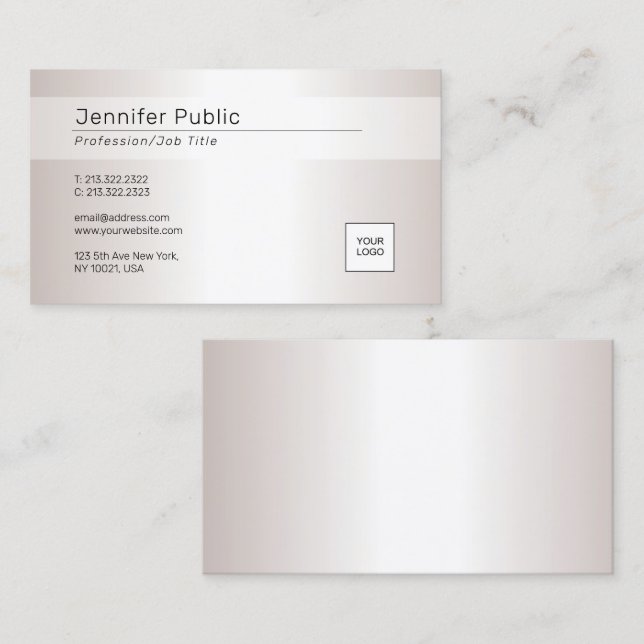 Silver LookModern Elegant Glamour With Logo Business Card (Front/Back)