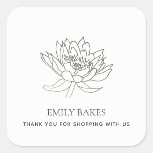 SILVER LOTUS FLORAL BUSINESS SHOPPING THANK YOU SQUARE STICKER
