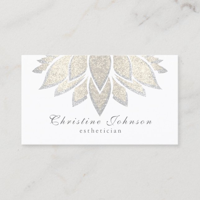 silver lotus flower esthetician skincare business card (Front)