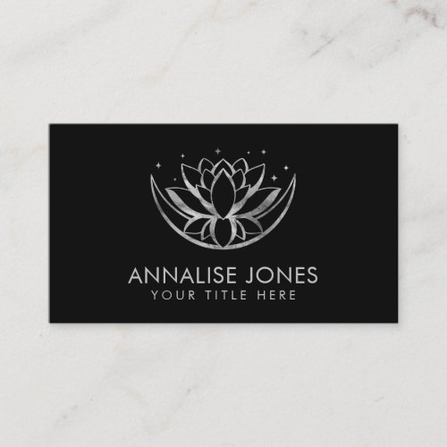 Silver Lotus flower shape and moon Business Card