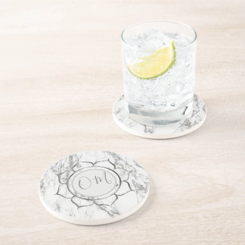 Silver Lotus Glitter  Marble OM   Coaster