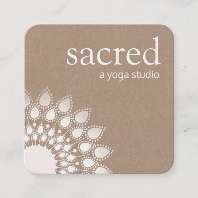 Silver Lotus Mandala Yoga and Meditation Square Business Card (Front)