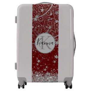 Silver Lotus Monogram Mandala with Silver Stars Luggage