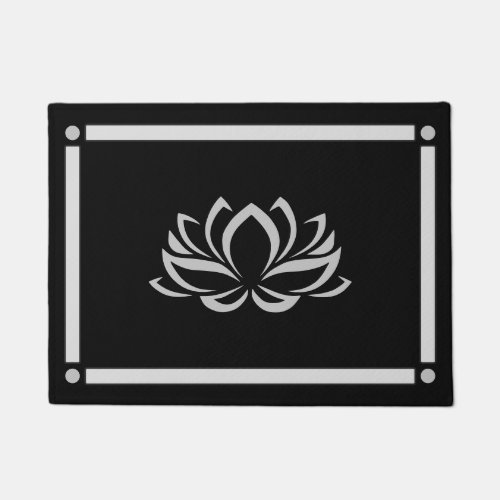 Silver Lotus on Black Doormat