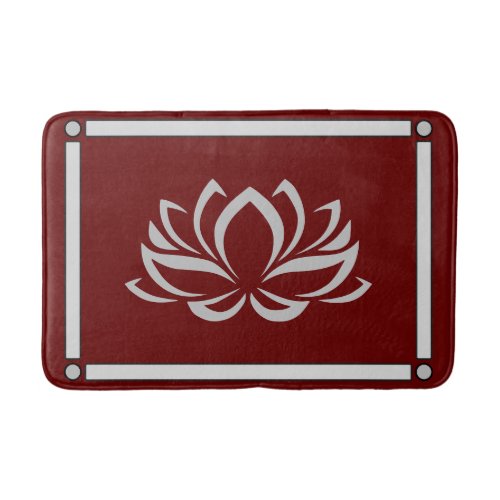 Silver Lotus on Burgundy Bath Mat