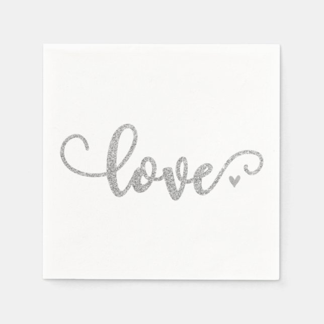 Silver love napkins, silver glitter font napkins (Front)