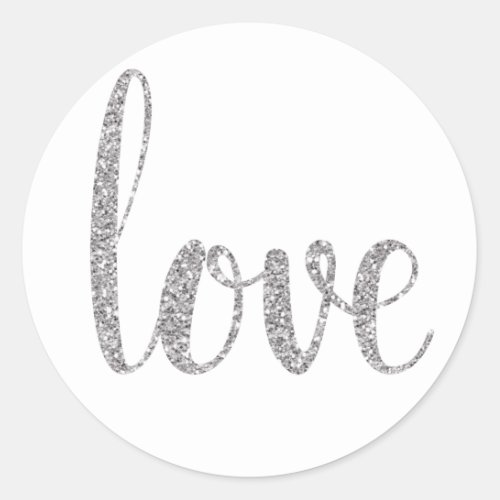 Silver love stickers glitter font classic round sticker