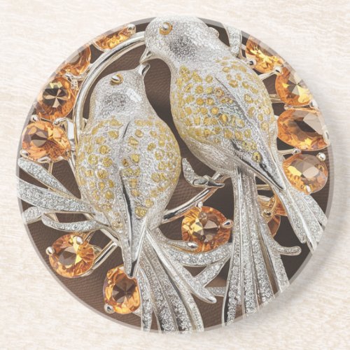 Silver Lovebird Brooch Elegance in Motion Coaster