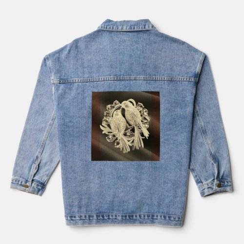 Silver Lovebird Brooch Elegance in Motion Denim Jacket