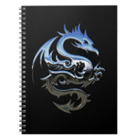 Silver Lucky Dragon Black Spiral Notebook