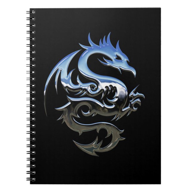 Silver Lucky Dragon Black Spiral Notebook (Front)