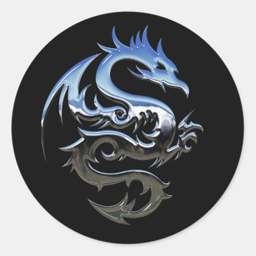 Silver Lucky Dragon Black Stickers