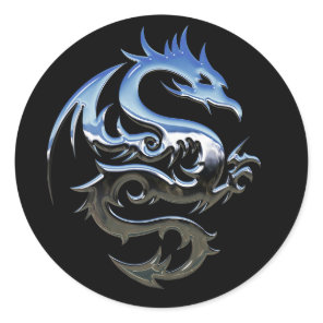 Silver Lucky Dragon Black Stickers