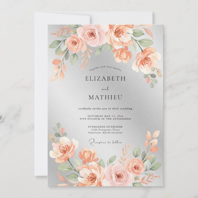 Silver Lustrous Rose Wedding Invitation (Front)
