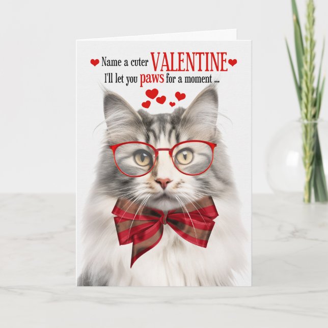 Silver Mackerel Wegie Cat Humor Valentine's Day Holiday Card (Front)