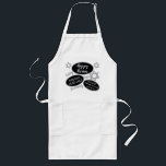 Silver Magen David Funny Yummy Happy Purim Long Apron<br><div class="desc">Personalize this funny yummy Happy Purim apron with your name as Head Chef and look amazing while preparing the day's feast. Three faux silver glitter Magen David symbols are scattered among three badge style ovals in black edged in silvery gray and three script words in matching silver gray fonts proclaiming...</div>