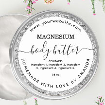 Silver magnesium body butter label