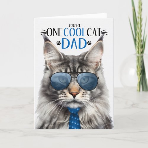 Silver Maine Coon Cat Fathers Day One Cool Cat Holiday Card