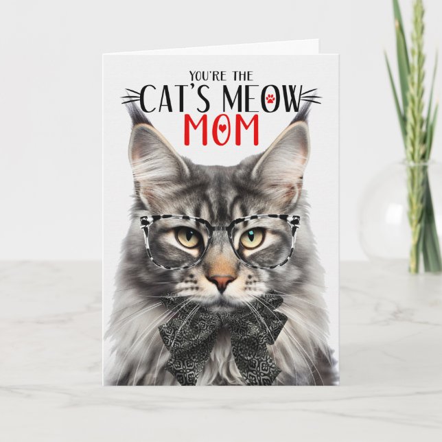 Silver Maine Coon Cat for Mom on Mother's Day Holiday Card (Front)