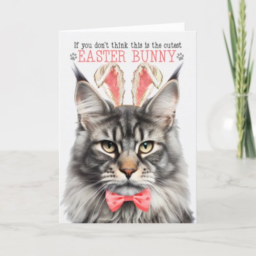 Silver Maine Coon Cat in Bunny Ears for Easter Holiday Card
