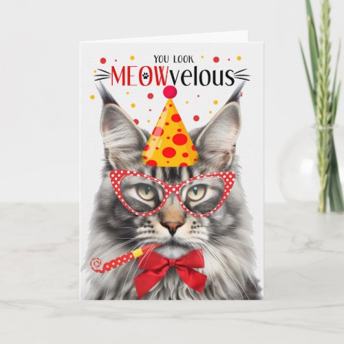 Silver Maine Coon Tabby Cat MEOWvelous Birthday Card