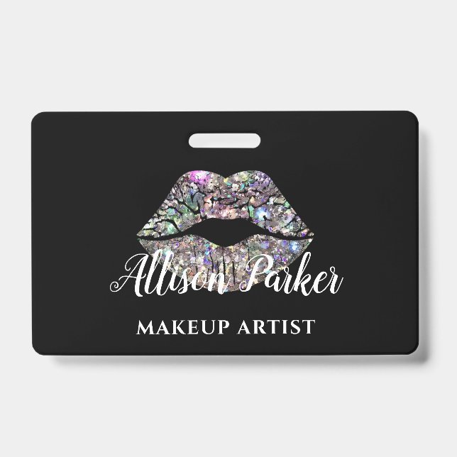 Silver MAKEUP ARTIST Logo Kiss Name Badge (Front)