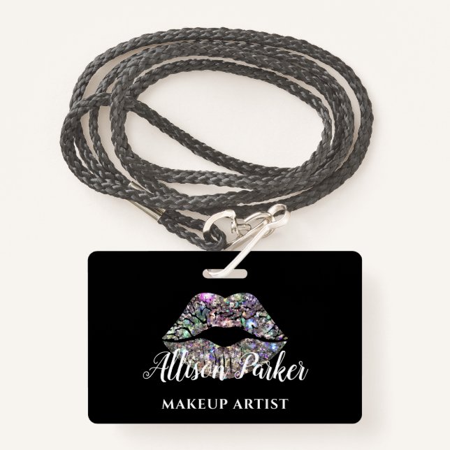 Silver MAKEUP ARTIST Logo Kiss Name Badge (Front with Lanyard)
