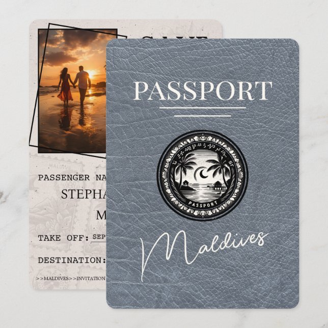 Silver Maldives Passport Save The Date (Front/Back)