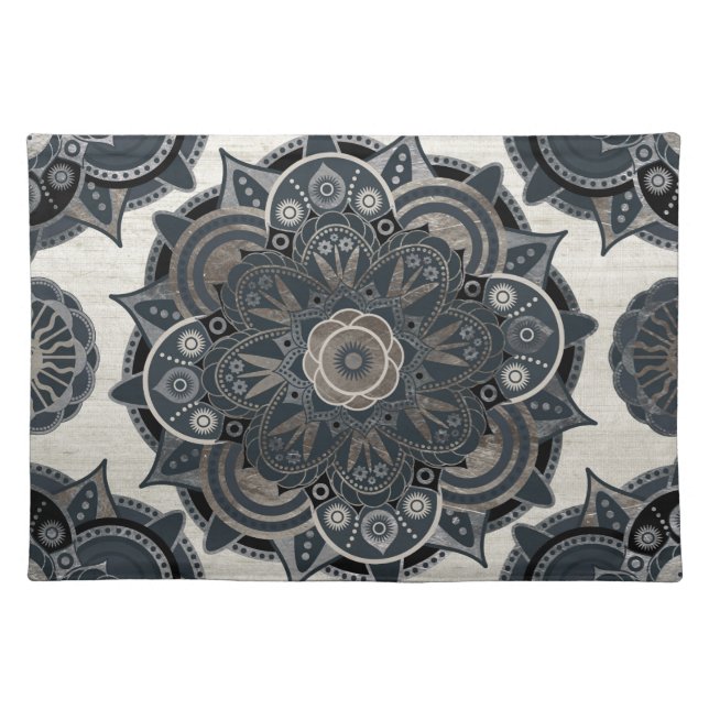 Silver mandala cloth placemat (Front)