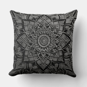 Silver Mandala Throw Pillow
