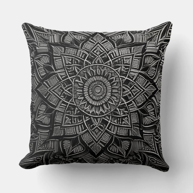 Silver Mandala  Throw Pillow (Front)