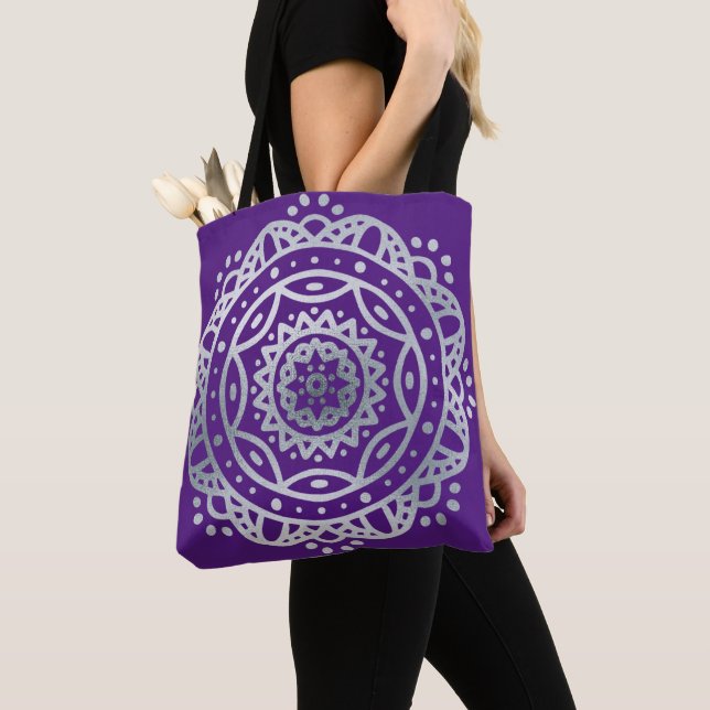 Silver Mandala Tote Bag (Close Up)