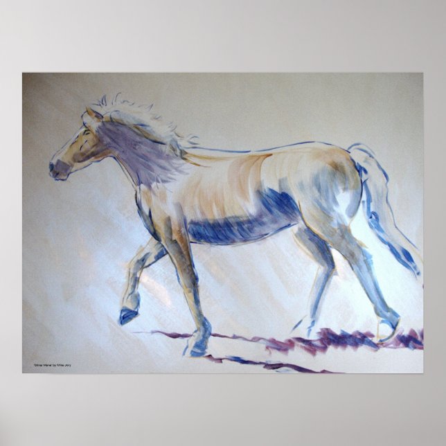 Silver Mane Horse Walking Acrylic Painting Poster (Front)