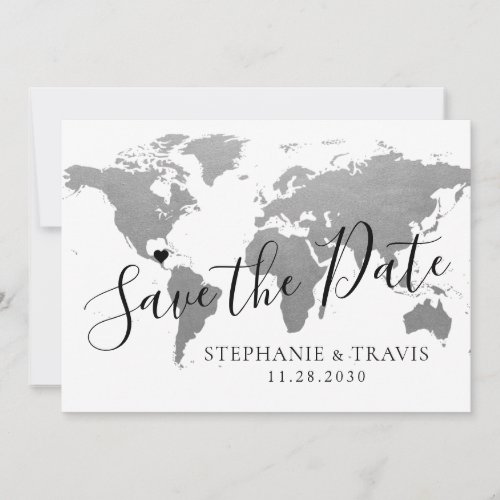 Silver Map Destination Wedding Save the Date Card