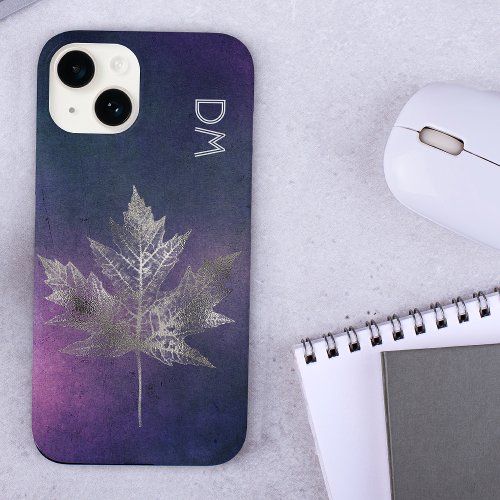 Silver Maple Leaf on Pink Purple Monogram   Case_Mate iPhone 14 Case