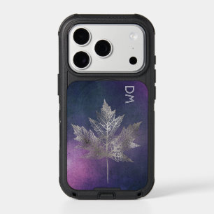 Silver Maple Leaf on Pink Purple Monogram   iPhone 17 Pro Case