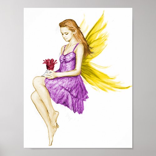 Silver Maple Tree Fairy Holding Flower Poster