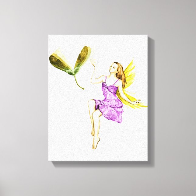 Silver Maple Tree Fairy Tossing Seeds Canvas Print (Front)