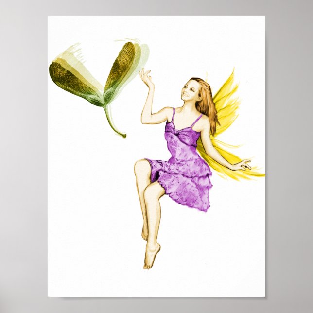 Silver Maple Tree Fairy Tossing Seeds Poster (Front)