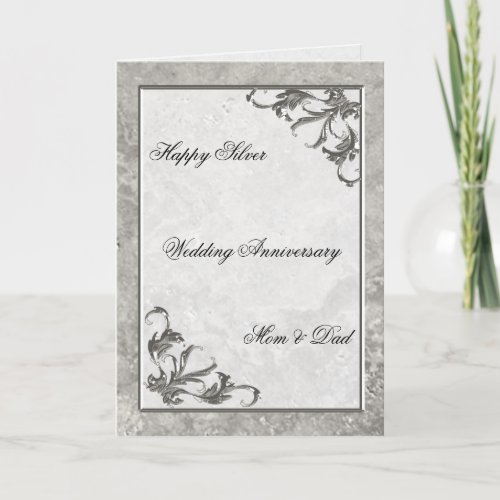 Silver Marble 25th Wedding Anniversary Card