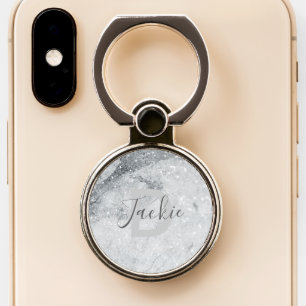 Silver Marble and Glitter Sparkle Monogrammed Phone Ring Stand