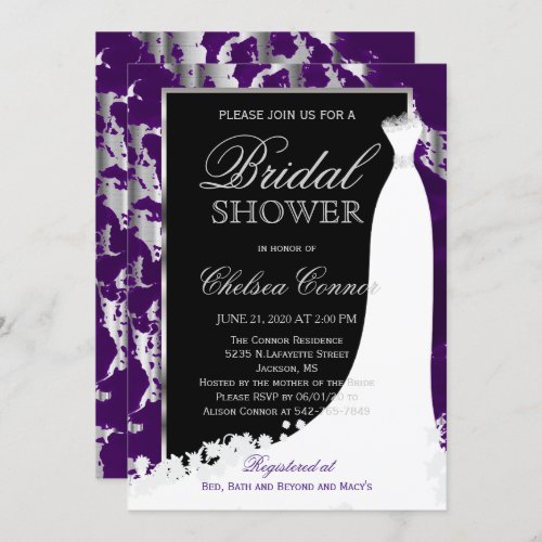 Silver Marble Black and Purple Bridal Invitation